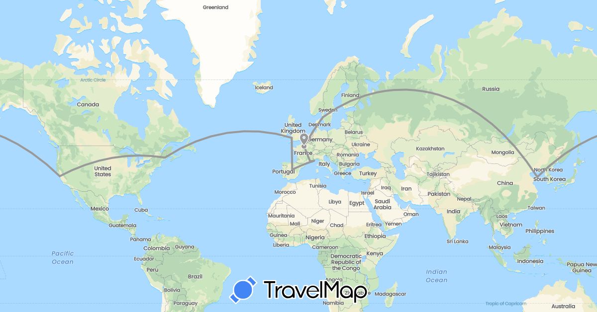 TravelMap itinerary: driving, plane in China, Spain, France, United Kingdom, Monaco, Sweden, United States (Asia, Europe, North America)